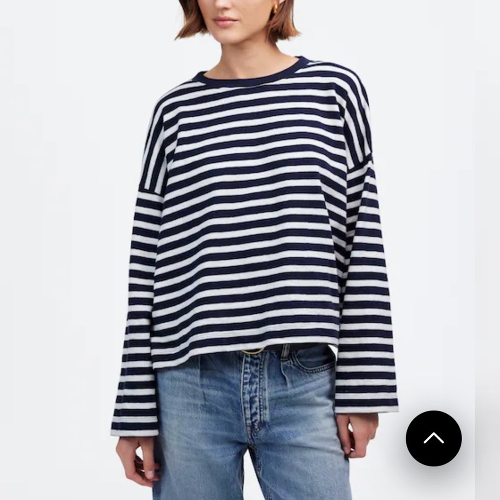 Madewell Navy and White Striped Long Sleeve Tee